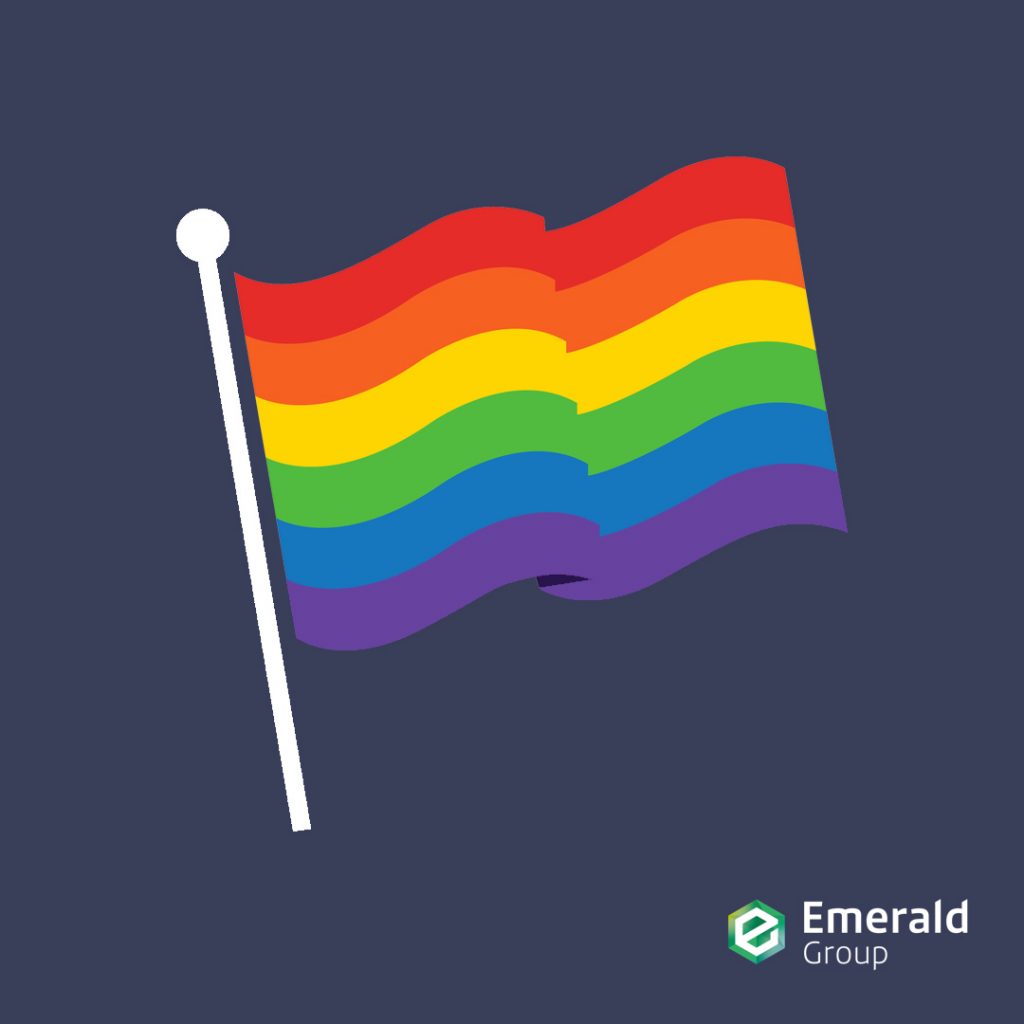 Emerald Group Logo. Gay Pride Flag 2021.